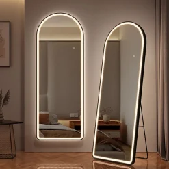 EMKE Miroir pleine longueur avec éclairage LED, lumière variable, dimmable, 160 x 60 cm, interrupteur tactile, noir