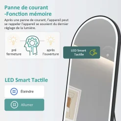 EMKE Miroir pleine longueur avec éclairage LED, lumière variable, dimmable, 160 x 60 cm, interrupteur tactile, noir