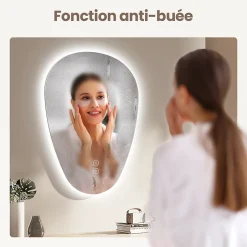 EMKE Miroir Salle de Bain avec Éclairage 80x60cm,Asymétrique,Interrupteur Tactile, 3 Couleurs de LED Lumière Réglables, Anti-Buée* Miroir Lumineux