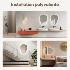 EMKE Miroir Salle de Bain avec Éclairage 80x60cm,Asymétrique,Interrupteur Tactile, 3 Couleurs de LED Lumière Réglables, Anti-Buée* Miroir Lumineux