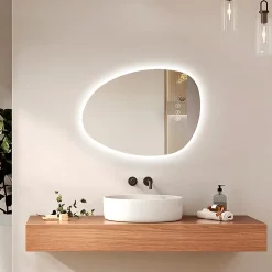 EMKE Miroir salle de bain avec éclairage, asymétrique, anti-buée, interrupteur tactile, 3 couleurs de lumière réglable, 75 x 55 cm