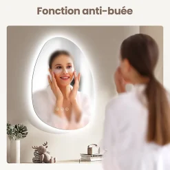 EMKE Miroir salle de bain avec éclairage, asymétrique, anti-buée, interrupteur tactile, 3 couleurs de lumière réglable, 75 x 55 cm