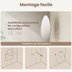 EMKE Miroir salle de bain avec éclairage, asymétrique, anti-buée, interrupteur tactile, 3 couleurs de lumière réglable, 75 x 55 cm