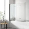 EMKE Pare de baignoire en 6 mm verre securit Paroi de douche pliable pour baignoire, 130x140cm,Revêtement Nano facile à nettoyer* Pare-Baignoire