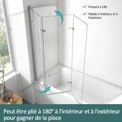 EMKE Pare de baignoire en 6 mm verre securit Paroi de douche pliable pour baignoire, 130x140cm,Revêtement Nano facile à nettoyer* Pare-Baignoire