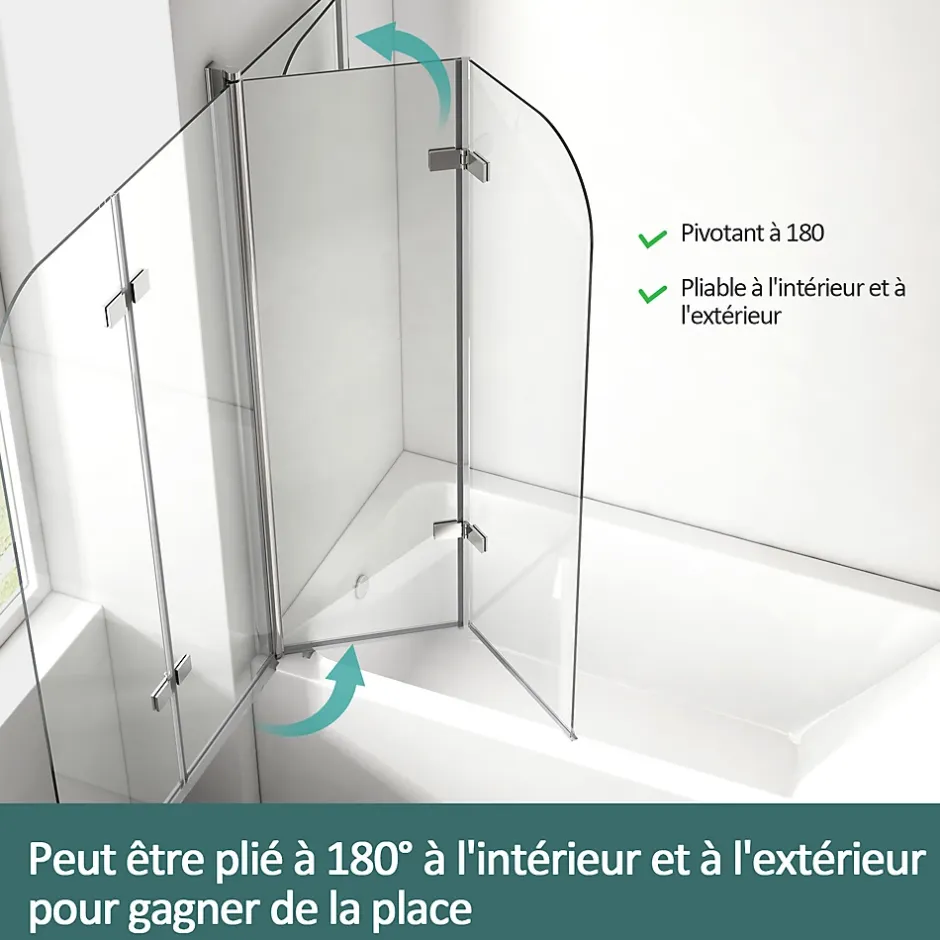 EMKE Pare de baignoire en 6 mm verre securit Paroi de douche pliable pour baignoire Revêtement Nano facile à nettoyer 100 x 140 cm