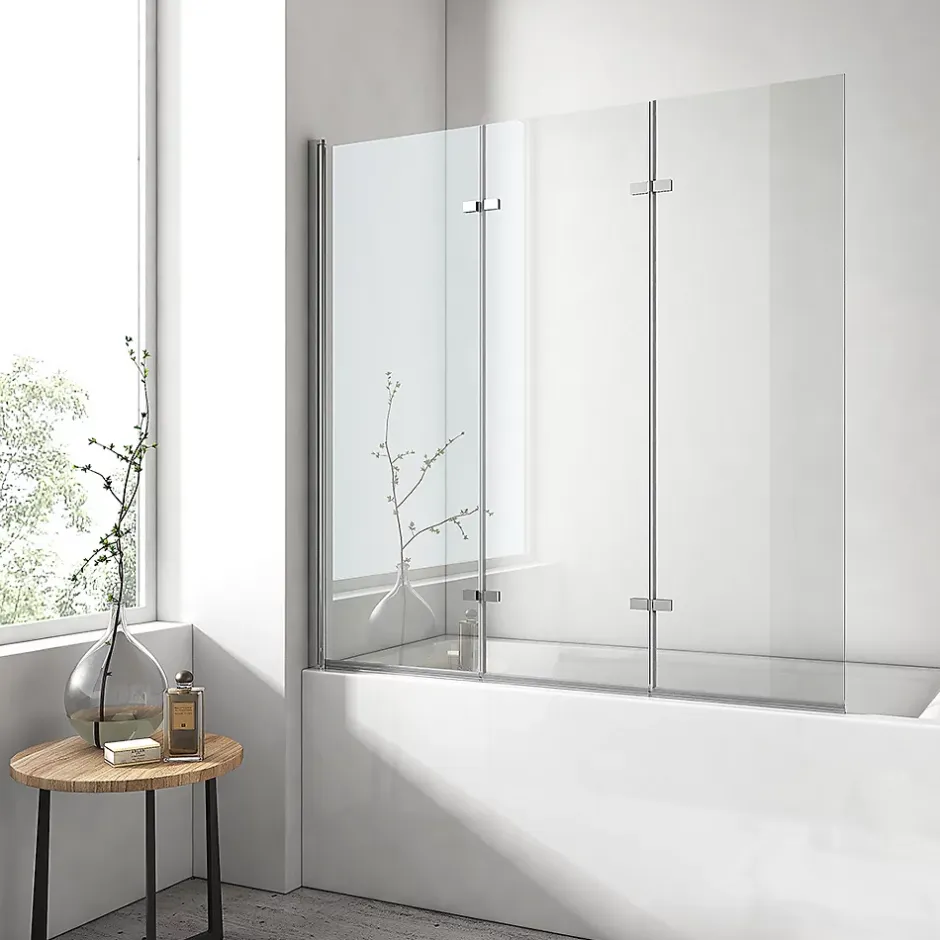 EMKE Pare de baignoire en 6 mm verre securit Paroi de douche pliable pour baignoire, 120x140cm,Revêtement Nano facile à nettoyer