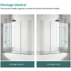 EMKE Pare de baignoire en 6 mm verre securit Paroi de douche pliable pour baignoire, 120x140cm,Revêtement Nano facile à nettoyer