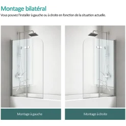 EMKE Pare de baignoire en 6 mm verre securit Paroi de douche pliable pour baignoire Revêtement Nano facile à nettoyer 120 x 140 cm