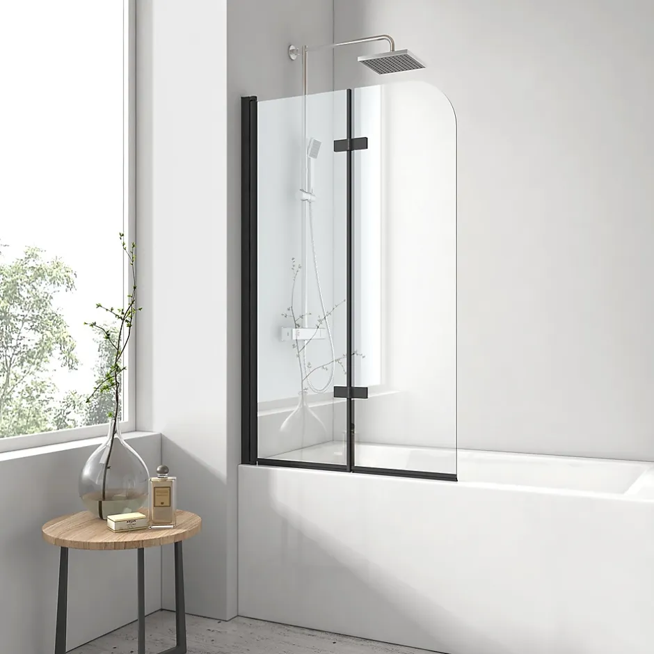 EMKE Pare-baignoire paroi de douche pour baignoire noir mat 2 parties pliable 120x140cm pare-baignoire 6mm NANO GLASS