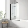 EMKE Pare-baignoire paroi de douche pour baignoire noir mat 2 parties pliable 100x140cm pare-baignoire 6mm NANO GLASS* Pare-Baignoire