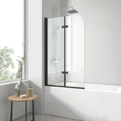 EMKE Pare-baignoire paroi de douche pour baignoire noir mat 2 parties pliable 100x140cm pare-baignoire 6mm NANO GLASS* Pare-Baignoire