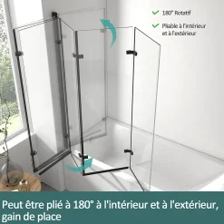EMKE Pare-baignoire paroi de douche pour baignoire noir mat 3 parties pliable 130x140cm pare-baignoire 6mm NANO GLASS