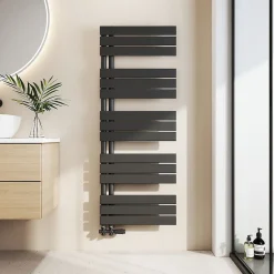 EMKE Radiateur Chauffe-Serviettes à Eau Chaude, Modèle Plat Anthracite Connexion Latérale 1320x500mm 661W