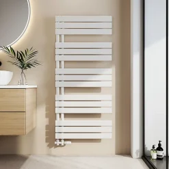 EMKE Radiateur Sèche-Serviettes à Eau Chaude Flat Panel - Blanc Brillant 132x60 cm - 798W* Sèche-Serviettes Eau Chaude