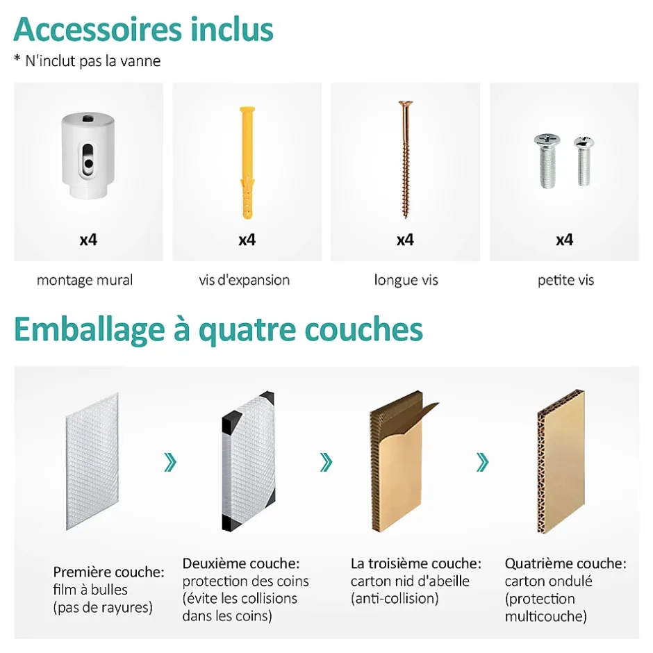 EMKE Radiateur Sèche-Serviettes à Eau Chaude Flat Panel - Blanc Brillant 132x60 cm - 798W* Sèche-Serviettes Eau Chaude