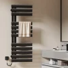 EMKE Radiateur sèche-serviettes électrique salle de bain avec thermostat, panneau chauffant, minuterie, 130x50 cm, 450W, noir mat