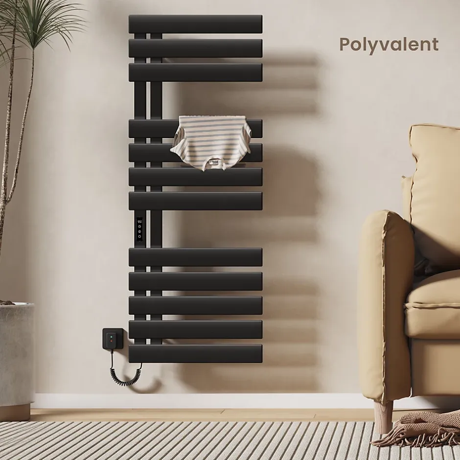 EMKE Radiateur sèche-serviettes électrique salle de bain avec thermostat, panneau chauffant, minuterie, 130x50 cm, 450W, noir mat