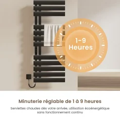 EMKE Radiateur sèche-serviettes électrique salle de bain avec thermostat, panneau chauffant, minuterie, 130x50 cm, 450W, noir mat