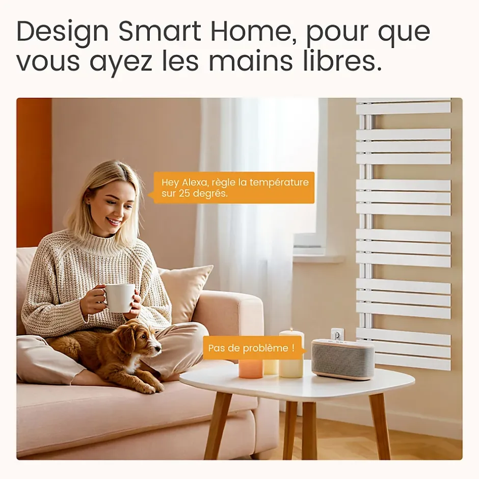 EMKE Radiateur Sèche-Serviettes Électrique 762x500 mm, Blanc 400W, WiFi, Modes Intelligents, Détection Fenêtre