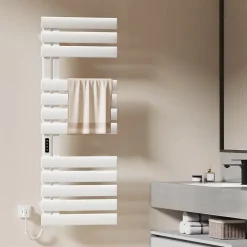 EMKE Radiateur sèche-serviettes électrique salle de bain avec thermostat, 130x50 cm, 450W, blanc brillant* Sèche-Serviettes Électrique