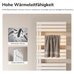 EMKE Radiateur Sèche-Serviettes à Eau Chaude Flat Panel - Blanc Brillant 104x50 cm - 529W* Sèche-Serviettes Eau Chaude