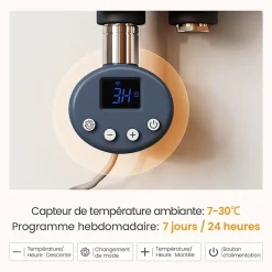 EMKE Radiateur Sèche-Serviettes Électrique 1599x400 mm, Gris Anthracite 800W, WiFi, Modes Intelligents, IPX4