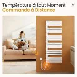 EMKE Radiateur Sèche-Serviettes Électrique 1041x400 mm, Blanc 400W, WiFi, Modes Intelligents, Détection Fenêtre* Sèche-Serviettes Électrique