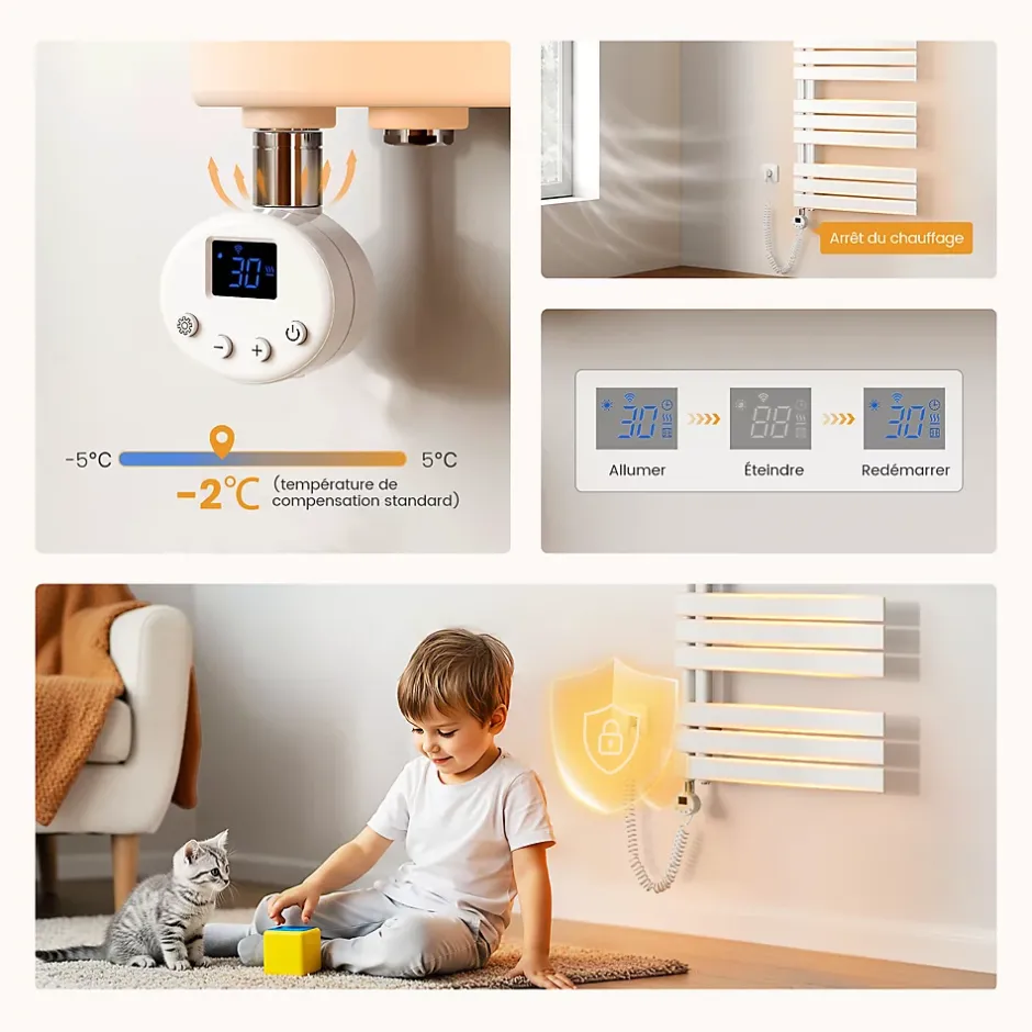 EMKE Radiateur Sèche-Serviettes Électrique 1041x400 mm, Blanc 400W, WiFi, Modes Intelligents, Détection Fenêtre* Sèche-Serviettes Électrique