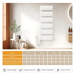 EMKE Radiateur Sèche-Serviettes Électrique 1041x400 mm, Blanc 400W, WiFi, Modes Intelligents, Détection Fenêtre* Sèche-Serviettes Électrique