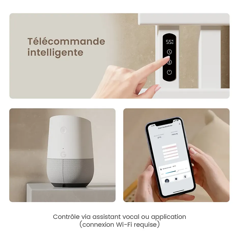 EMKE Radiateur sèche-serviettes électrique salle de bain avec thermostat, 85x40 cm, 285W, blanc brillant