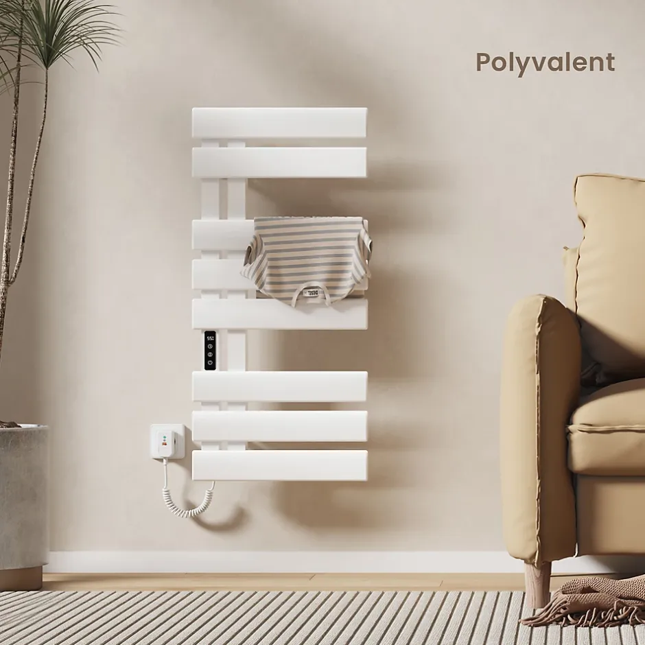 EMKE Radiateur sèche-serviettes électrique salle de bain avec thermostat, 85x40 cm, 285W, blanc brillant