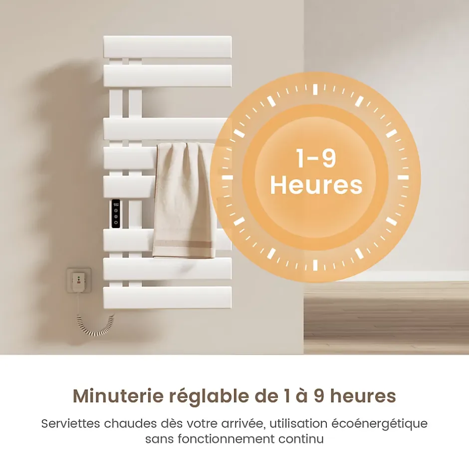 EMKE Radiateur sèche-serviettes électrique salle de bain avec thermostat, 85x40 cm, 285W, blanc brillant
