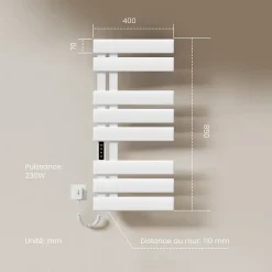 EMKE Radiateur sèche-serviettes électrique salle de bain avec thermostat, 85x40 cm, 285W, blanc brillant