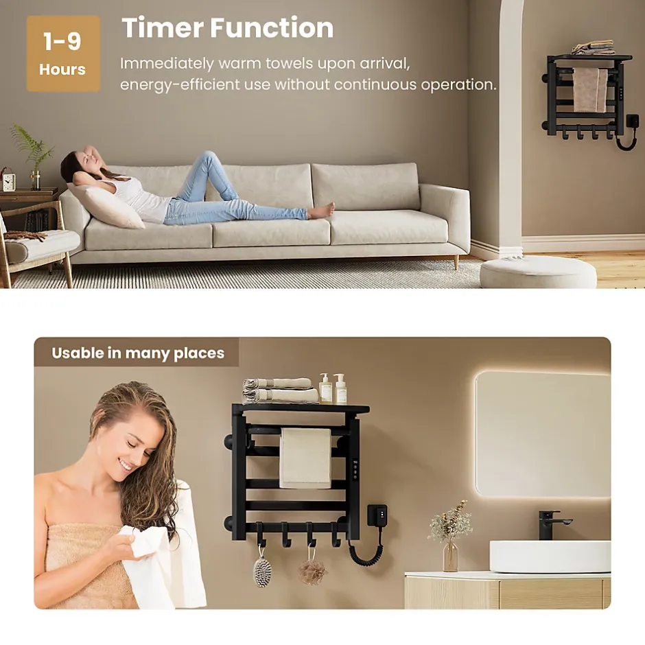 EMKE Radiateur sèche-serviettes électrique salle de bain 50 x 50 cm, température constante intelligente, noir mat* Sèche-Serviettes Électrique