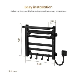 EMKE Radiateur sèche-serviettes électrique salle de bain 50 x 50 cm, température constante intelligente, noir mat* Sèche-Serviettes Électrique