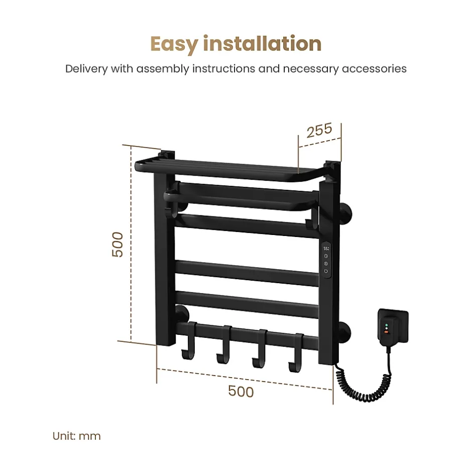 EMKE Radiateur sèche-serviettes électrique salle de bain 50 x 50 cm, température constante intelligente, noir mat* Sèche-Serviettes Électrique