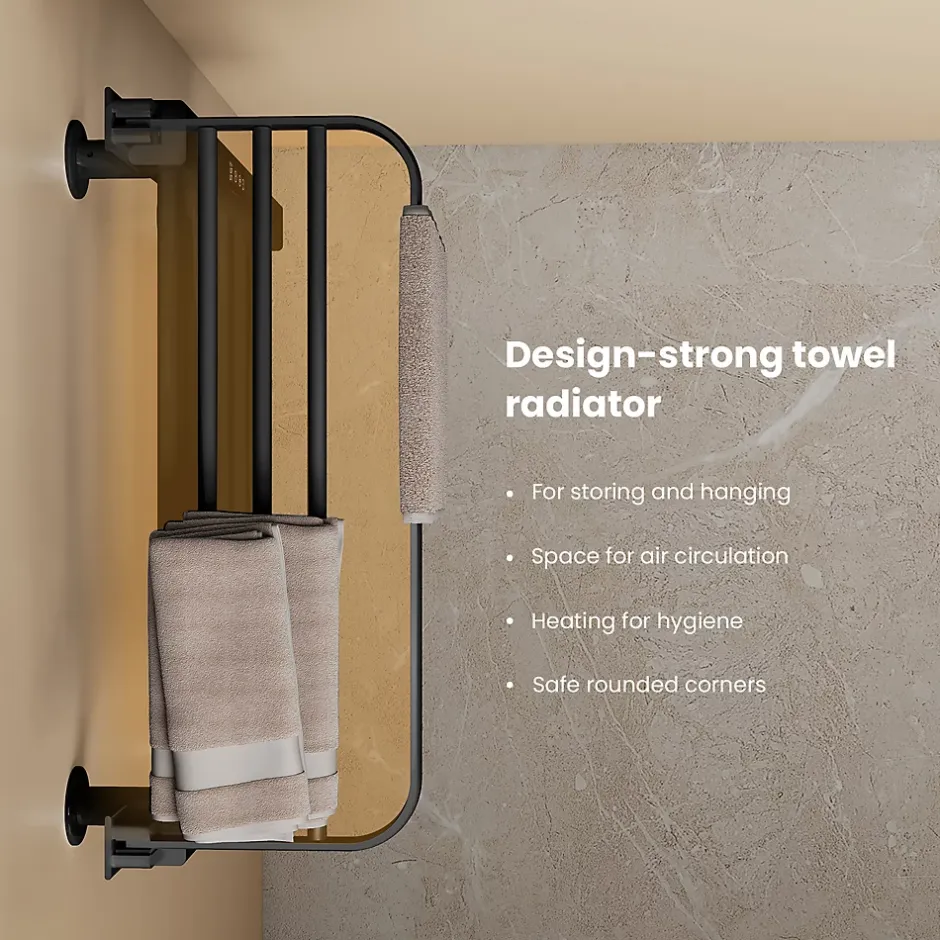 EMKE Radiateur sèche-serviettes électrique salle de bain 50 x 50 cm, température constante intelligente, noir mat* Sèche-Serviettes Électrique