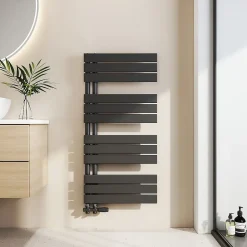 EMKE Radiateur Sèche-Serviettes à Eau Chaude, Panneau Plat Salle de Bain Noir 1041x500mm 529W* Sèche-Serviettes Eau Chaude