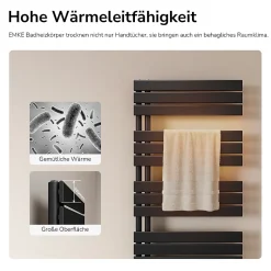 EMKE Radiateur Sèche-Serviettes à Eau Chaude, Panneau Plat Salle de Bain Noir 1041x500mm 529W* Sèche-Serviettes Eau Chaude