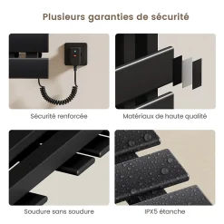 EMKE Radiateur sèche-serviettes électrique salle de bain avec thermostat, panneau chauffant, minuterie, 100x50 cm, 350W, noir mat