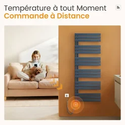 EMKE Radiateur Sèche-Serviettes Électrique 1041x400 mm, Gris Anthracite 400W, WiFi, Modes Intelligents, IPX4