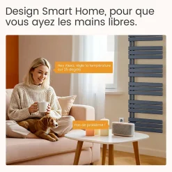 EMKE Radiateur Sèche-Serviettes Électrique 1320x600 mm, Gris Anthracite 800W, WiFi, Modes Intelligents, IPX4