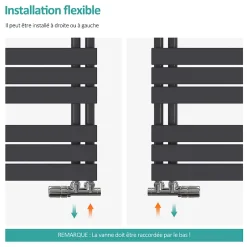 EMKE Radiateur Sèche-Serviettes à Eau Chaude, Connexion Latérale Design Plat Anthracite 1599x400mm 718W* Sèche-Serviettes Eau Chaude