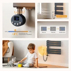 EMKE Radiateur Sèche-Serviettes Électrique 1599x600 mm, Gris Anthracite 1000W, WiFi, Modes Intelligents, IPX4