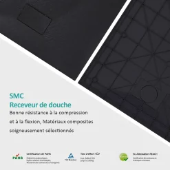 EMKE Receveur de douche receveur de douche plat antidérapant SMC receveur de douche à découper, 120x90cm, Noire