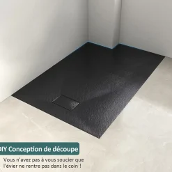 EMKE Receveur de douche receveur de douche plat antidérapant SMC receveur de douche à découper, 120x90cm, Noire