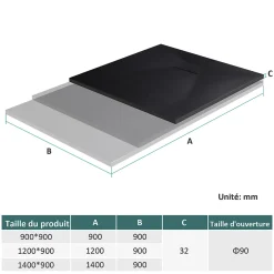 EMKE Receveur de douche receveur de douche plat antidérapant SMC receveur de douche à découper, 120x90cm, Noire