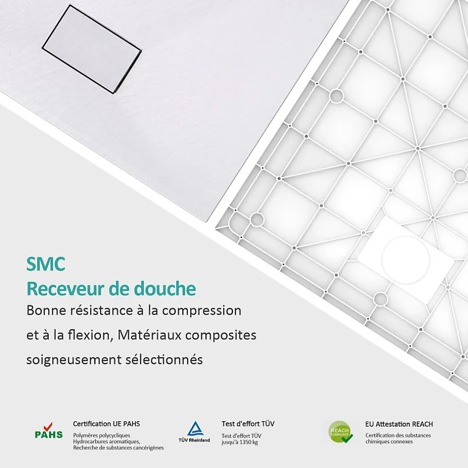 EMKE Receveur de douche receveur de douche plat antidérapant SMC receveur de douche à découper, 120x90cm, Blanc* Receveur De Douche