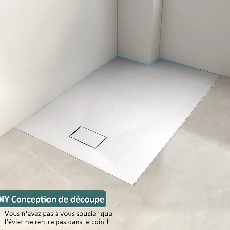 EMKE Receveur de douche receveur de douche plat antidérapant SMC receveur de douche à découper, 120x90cm, Blanc* Receveur De Douche
